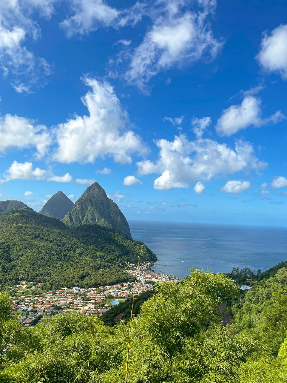 View of the Pitons during a Saint Lucia sightseeing tour